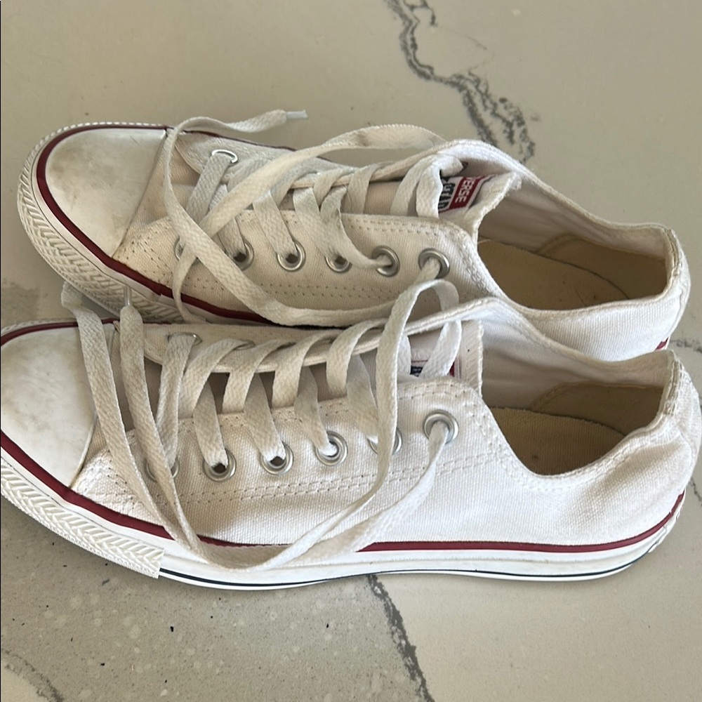 Converse Off-White Canvas Sneakers with Red Trim